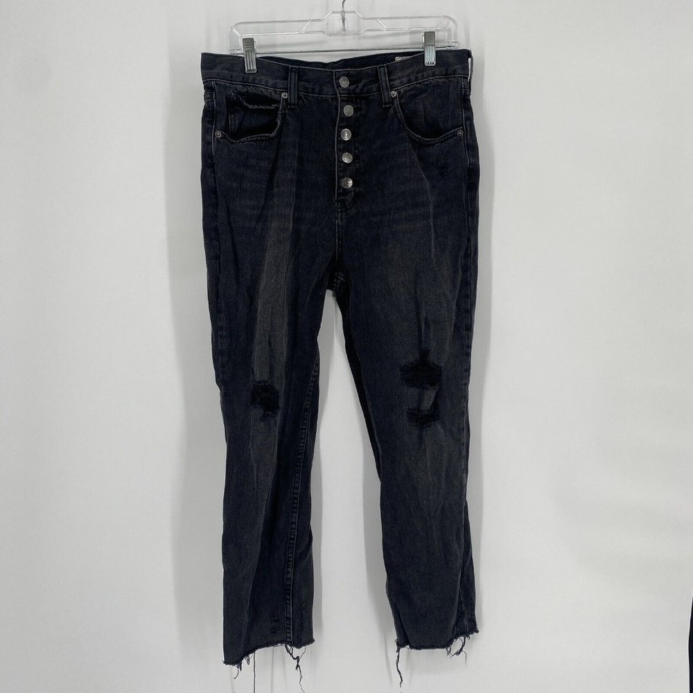 Free people jeans women’s 31 black blossom rigid skinny distressed denim school